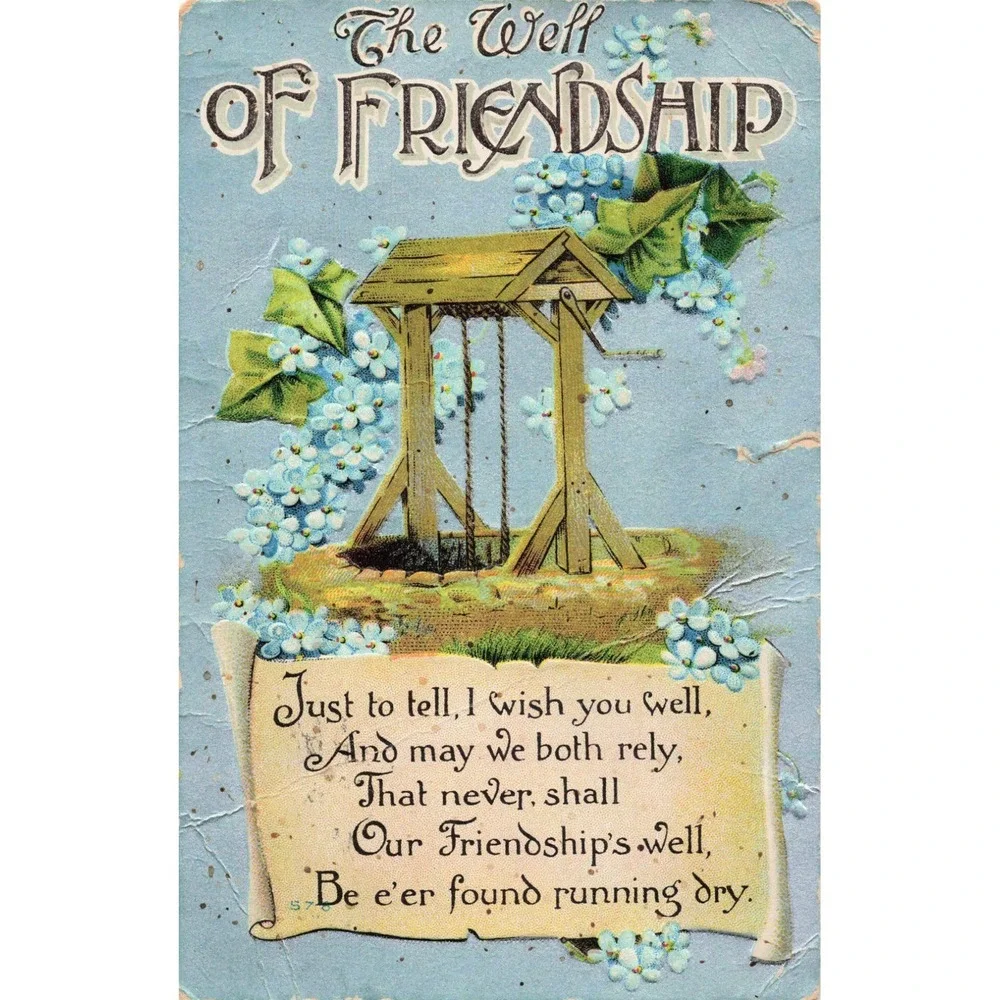 Vtg 1919 Embossed Postcard Well of Friendship Blue Flowers Milwaukee WI Posted